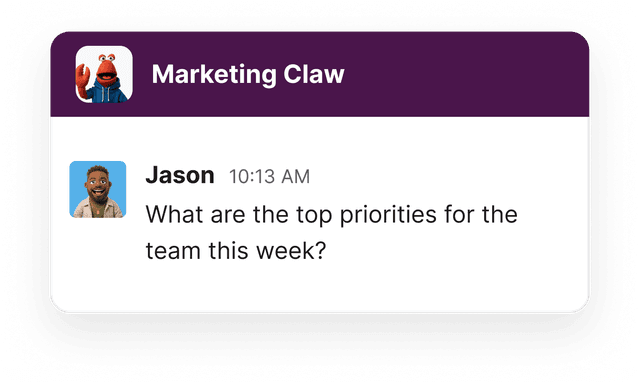 Marketing Claw Slack conversation