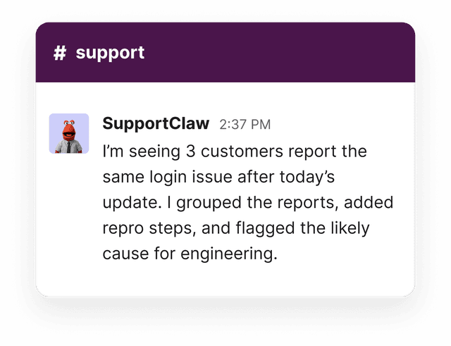 Support channel Slack conversation