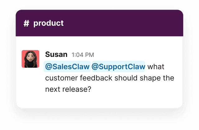 Product channel Slack conversation